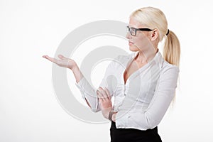 Business woman holding empty hand