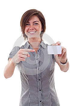 Business woman holding her visiting card