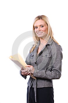 Business woman holding legal documents