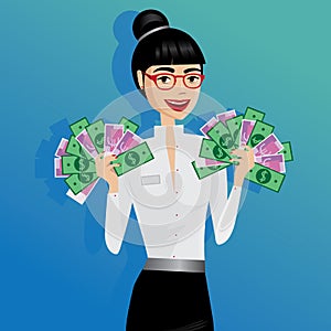 Business woman holding lot of money