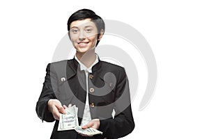 Business woman holding money