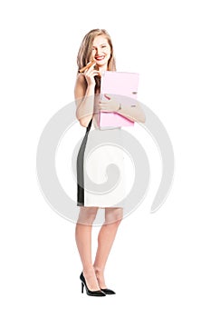 Business woman holding a portfolio and a cuban cigar