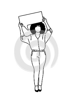 Business woman holding speech bubble sign vector.