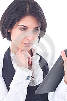 Business woman holding tablet computer