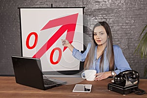 Business woman indicates a percentage increase