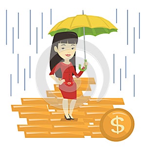 Business woman insurance agent with umbrella.