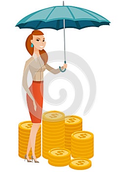 Business woman insurance agent with umbrella.