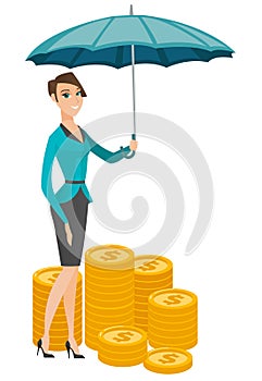 Business woman insurance agent with umbrella.