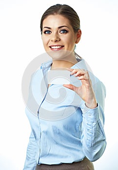Business woman isolated on white background. Credi