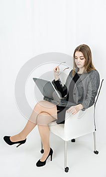 Business woman laptop on white background