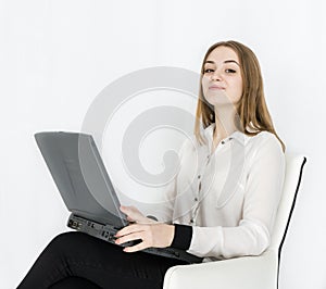 Business woman laptop on white background