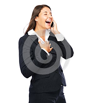 Business woman laughing on phone