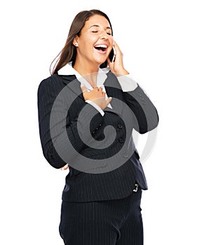 Business woman laughing on phone