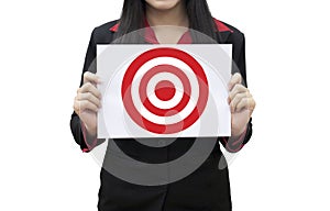 Business woman Leader hand working pressing on target