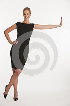 Business woman leaning on copy space