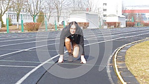 Business woman on the line start at the stadium