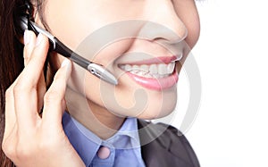 Business woman lips with microphone