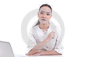 Business woman that look confident on a white background