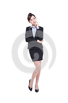 Business woman look and think