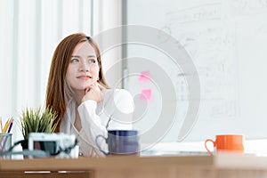 Business woman looking out the windows with confidence photo