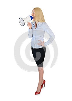 Business woman with loudpseaker photo