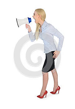 Business woman with loudpseaker photo