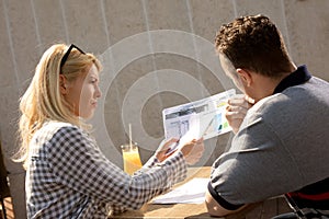 Business woman and man at the coffee shop