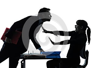 Business woman man couple sexual harassment silhouette