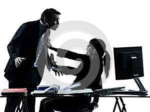 Business woman man couple sexual harassment silhouette