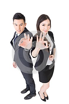 Business woman and man give you an okay sign