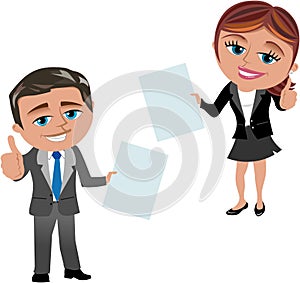 Business Woman and Man Showing Document