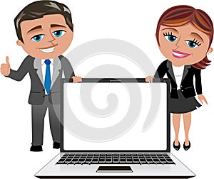 Business Woman and Man Showing Laptop