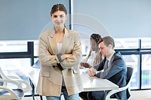 Business woman in the modern office. Women leader the new company self-confident. Professional Confident business expert