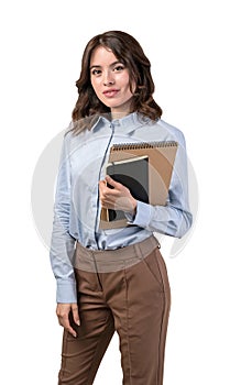 Business woman with notebook, isolated