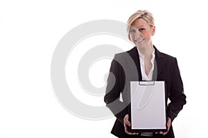 Business woman with a notepad unwritten photo