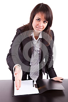 Business woman offering handshake