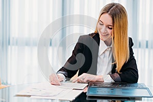 Business woman office company paperwork accounting