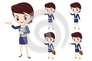 business woman or office worker character with various poses, face emotions and gestures. Talking on the phone ,present,point