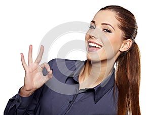 Business woman with ok hand sign