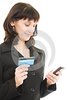 Business woman paying with credit card