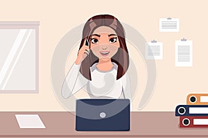 Business woman, personal assistant or hard working busy secretary calls and talks on the phone