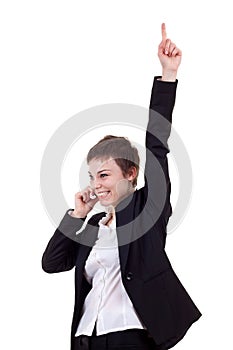 Business woman on the phone winning