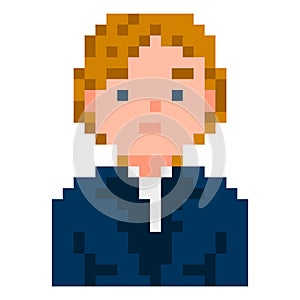Business woman pixel character. Character for video game. Vector, isolated.