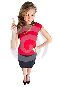 Business woman pointing showing