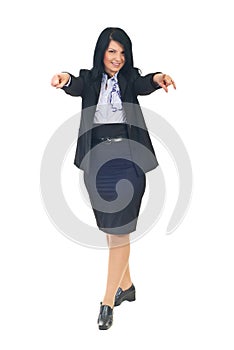 Business woman pointing to you