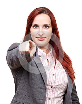 Business woman pointing at you