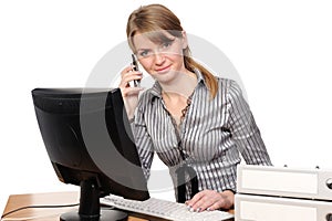 Business woman portrait in front of her computer