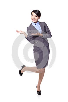 Business woman presenting with copy space