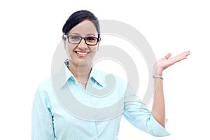 Business woman presenting a copyspace