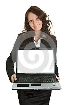 Business woman presenting laptopn